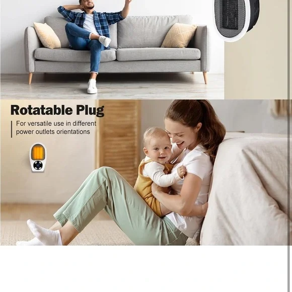 Compact Wall-Mounted Electric Heater - Black and White - Picture 4 of 11